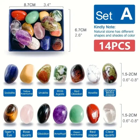 Chakra Healing Stones – 14-Piece Tumbled Gemstone Collection Box - Image 5